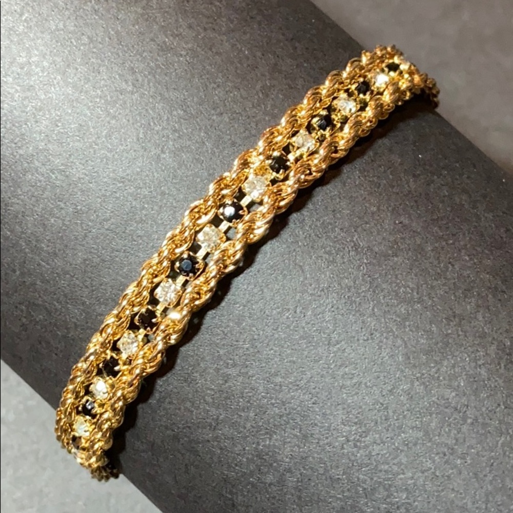 Gold Rope w/ Rhinestones Tennis Bracelet 7 1/4"